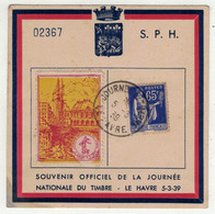 France // 1931-1940 // Souvenir Officiel De La Journée Du Timbre Le Havre Le 5.03.1939 + Vignette - Covers & Documents