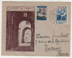 France // Ex-colonies & Protectorat // Tunisie // Lettre De La Journée Du Timbre à Tunis Le  29.06.1946 + Vignette - Cartas & Documentos