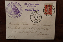 1915 Dépôt Des Prisonniers De Guerre Issoudun Franchise Postale FP Cover WW1 Semeuse Bord De Feuille - Guerra Del 1914-18