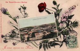 Souvenir - De Neuville-sur-Saône Je Vous Envoie Ces Fleurs - Vue Générale - Librairie Du Centre - Souvenir De...