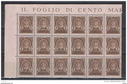 LUOGOTENENZA:  1946  RECAPITO  AUTORIZZATO  STEMMA  -  £. 1  BRUNO  BL. 18  N. -  QUALCHE  OSSIDAZIONE  RETRO  - SASS. 7 - Servicio Privado Autorizado