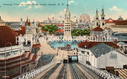 GENERAL VIEW OF LUNA PARK CONEY ISLAND OLD COLOUR POSTCARD NEW YORK USA AMERICA - Places