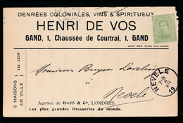 GENT  VINS & SPIRITUEUX - HENRI DE VOS - CHAUSSE DE COUTRAI 1 GAND ( AAN BUYSSE LOVELING )    2 SCANS - Nevele