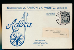 VERVIERS  - ETABLISSEMENT A.FAIRON & A.WERTZ   VERVIERS  - ADERA  CABLES       2 SCANS - Ecaussinnes