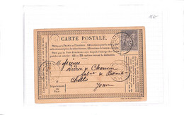 89 - YONNE - COULANGES SUR YONNE - Carte Precurseur Du 23/1/1878 Au Départ De Druyes Pour Chablis  Superbe -( Voir Scan) - 1849-1876: Classic Period