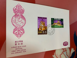 Hong Kong Stamp FDC Cover Tiger 1974 - Postwaardestukken