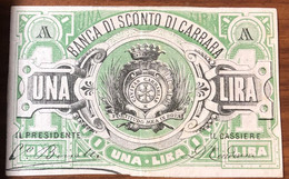 1 Lira Banca Di Sconto Di Carrara Biglietto Fiduciario Bb/spl  LOTTO 1742 - Otros & Sin Clasificación