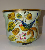 *JOLI CACHE POT CERAMIQUE Nacrée VINTAGE BEQUET Décor OISEAU FLEURS Non Signé E - Béquet (BEL)