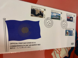 Hong Kong Stamp FDC Cover 1983 Commonwealth Day Map Elizabeth Ship - Postal Stationery