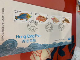 Hong Kong Stamp FDC Cover 1981 Fish - Postwaardestukken