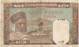 ALGERIA - Banque De Algeria 100 Francs 1940 P-85a3 -  AF Dar Hassan Pasha - Algérie