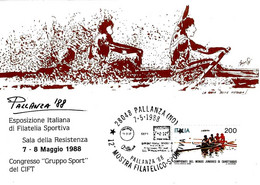 ITALIA - 1988 PALLANZA (NO) 12^ Mostra Filatelico-sportiva (impronta Del 1927 Per Camp.mond. Canotaggio Rowing) - 7098 - Aviron