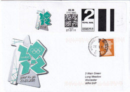 United Kingdom UK 2011 Cover: Olympic Games London 2012; Olympic Logo Smartstamp 2nd Class Uprated To 1st - Verano 2028 : Los Ángeles