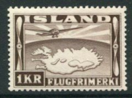 ICELAND 1934 Airmail 1 Kr. LHM / *,.   Michel 179 - Nuovi