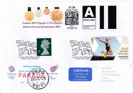 United Kingdom UK 2012 Cover: Olympic Games London 2012 Smart Stamp Greg Rutherford - Long Jump; Flag Cancellation - Verano 2028 : Los Ángeles