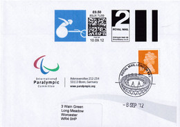 United Kingdom UK 2012 Cover: Olympic Paralympic Games London; Wheelchair Race Smart Stamp; Olympex Cancellation - Verano 2028 : Los Ángeles