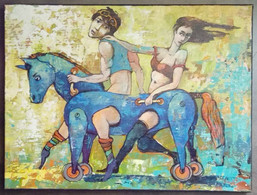 Garçon Et Fille Sur Un Cheval De Bois/ Boy And Girl On A Toy Horse - Huiles