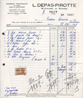 Huy - Denrées Coloniales Vins Spiritueux L Depas Pirotte  1952 + Timbre - 1950 - ...