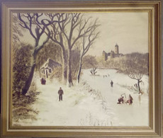 Paysage D'hiver Avec Des Gens/ Winter Landscape With People - Huiles