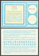 1970's FRANCE UPU Coupon Résponse International C22 Reply Coupon REPONSE - PARIS 27 Model Vienna WIEN - Cupón-respuesta