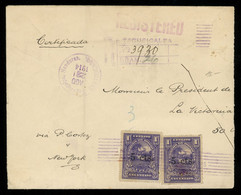 Honduras 1914 Registered Cover From Tegucigalpa To New York, Franked With Two 5c On 1c Violet (SC 145) - Honduras