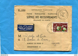 Marcophilie*-lettre " SERVICE"RECOUVREMENT "" N°1494- Nouvelle Calédonie>Françe-cad-KAALA1963-  Stamp  N °293 - Covers & Documents