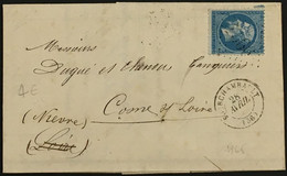 Lettre 22 Bureau De Passe 2654 Nevers LGC 1566 Fourchambault Nièvre (56 Maitres De Forges) à Cosne 28.4.65 – 3ciel - 1849-1876: Classic Period