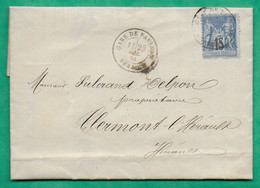 N°90 SAGE CAD TYPE 18 GARE DE PAULHAN HERAULT POUR CLERMONT L'HERAULT 1884 LETTRE COVER FRANCE - 1877-1920: Periodo Semi Moderno