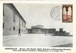 ITALIA 1954 SENIGALLIA VII RADUNO FILATELICO ROCCA DEI DUCHI DELLA ROVERE E PALAZZO BAVIERA ANNULLO CARTOLINA SPECIALE - Philatelic Exhibitions
