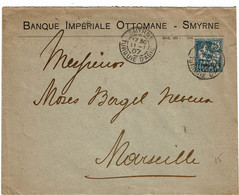 CTN80 - LEVANT FRANCAIS - MOUCHON 1p/25c LETTRE SMYRNE / MARSEILLE 11/1/1907 - Covers & Documents