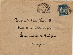 CTN80 - LEVANT FRANCAIS - MOUCHON 1p/25c CONSTANTINOPLE / SMYRNE 20/2/1908 - Covers & Documents