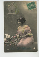 FEMMES - FRAU - LADY - PRENOMS - Jolie Carte Fantaisie Portrait Jeune Femme Et Oiseau "VIVE SAINTE MARIE " - Prénoms