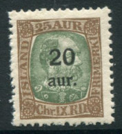 ICELAND 1921 20 A. On 25 A..surcharge MNH / **.  Michel 106 - Unused Stamps