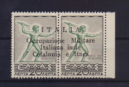 GREECE IONIAN ISLANDS 1941 20+20 DRACHMAS PAIR MNH STAMPS OVERPRINTED ITALIA Occupazione Militare Italiana Isole Cefalon - Ionische Eilanden