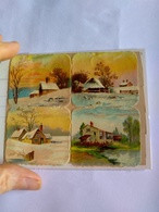 Decoupis Oblaten Victorian Scraps Early 1890 German  2 Pieces Churches Christmas Snow 4 With Houses 8.5*5.5  AND 5.5*5cm - Christmas