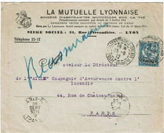 CTN80 LEVANT FRANCAIS MOUCHON 1p/25c LETTRE LA MUTUELLE CONSTANTINOPLE / PARIS 25/9/1912 - Lettres & Documents