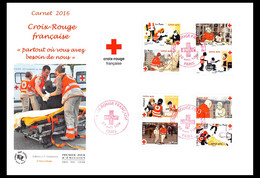 FDC GF JF - Carnet 8 TP Autocollants Croix Rouge - 30/4/2016 Paris - 2010-2019