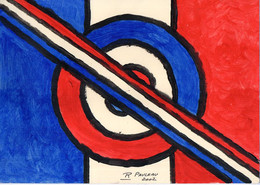 Gouache Sur Carton (fait à La Main) Bleu, Blanc, Rouge - Signé R. Pauleau  (Divers 219) - Estampas