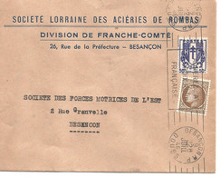 France Enveloppe Cachet à Date 1946 Besançon RP Doubs + Flamme Adhérez à La Croix Rouge Française - 1921-1960: Modern Tijdperk