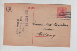 1849PR/ Entier CP 10 Cent. Obl. GeprüftMilitarische Post. Arlon 1918 Banque Luxembourg Belge > Messancy - OC26/37 Territoire Des Etapes