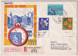 Schweiz - Illustrierter R-Brief  - 1959 Tag Der Briefmarke / Journée Nationale Du Timbre - LA CHAUXDE FONDS - Giornata Del Francobollo