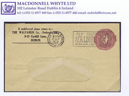 Ireland Stamped-to-order 1953 THE WALPAMUR CO Envelope 1½d Embossed In Purple, Used Dublin AER LINGUS Slogan - Enteros Postales