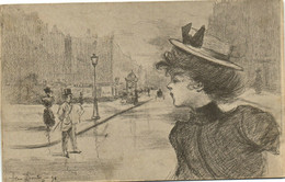 PC H. BOUTET, ARTIST SIGNED, LADY CROSSING THE STREET, Vintage Postcard (b38750) - Boutet