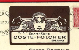 CHAMPAGNE COSTE FOLCHER EPERNAY CARTE PUBLICITAIRE 1939 AVEC TIMBRES ET TEXTE => Berard Brignolles Var VOIR SCANS - Advertising