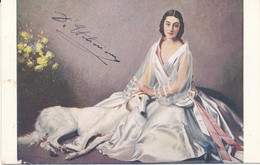 Carte Signée De L'artiste Jeune Fille Au Lévrier Autographe D. Etcheverry - Paintings