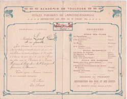 DIPLOME DISTRIBUTION DES PRIX 1906 - ECOLE PUBLIQUE DE LABASTIDE-ROUAIROUX A TOULOUSE - PROGRAMME - Diplômes & Bulletins Scolaires