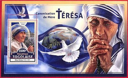 A4965 - TOGO - ERROR MISPERF, Souvenir Sheet: 2016, Mother Teresa, Doves, Birds - Madre Teresa