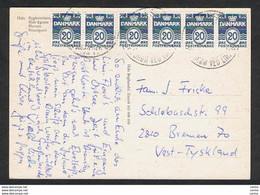 DENMARK: 1975 ILLUSTRATED  POSTCARD  WITH 20 Ore COUPLE + STRIP 4 (564) TO GERMANY - Brieven En Documenten