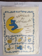 Cpm Neuve, Bienvenu Au Nouveau Né, Illustrations Ourson Sur Croissant De Lune, Sucette, Biberon, Chausson, éd Milaberto - Naissance