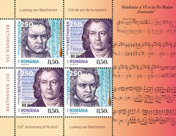 ROMANIA, 2020, Ludwig Von Beethoven, Composers, Music, Musicians, Block Of 2 Series, MNH (**); LPMP 2293a - Ungebraucht